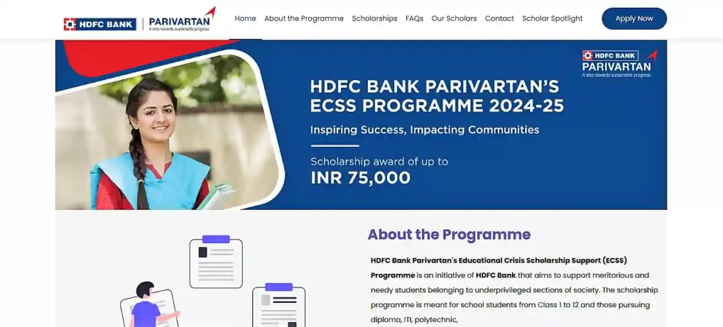 HDFC Parivartan Scholarship Application