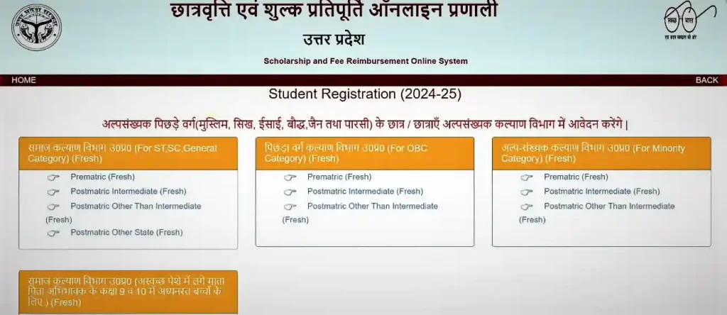 UP Scholarship registration options